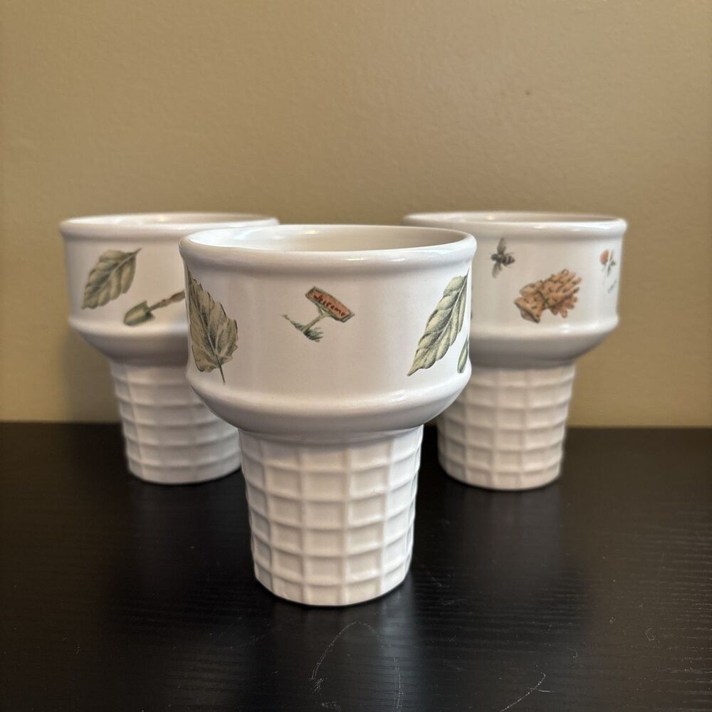 PFALTZGRAFF NATUREWOOD 4.5" Ice Cream Shaped Dishes Cup Garden Theme Set of 3